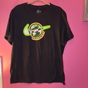Nike Black Tee with Green and White Globe Logo